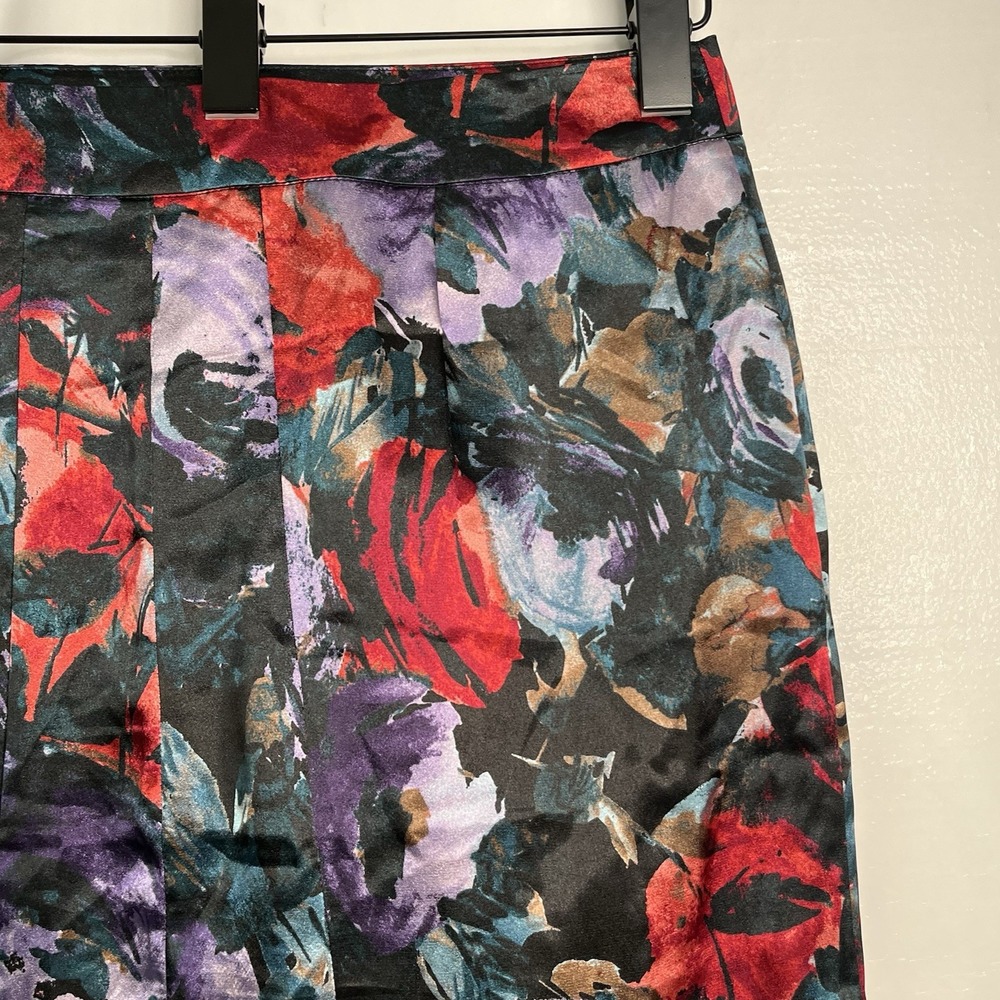 Jaclyn Black Red FLORAL Skirt 14 Marilyn Monroe Sexy Secretary Kick Pleat Artsy - Picture 12 of 16
